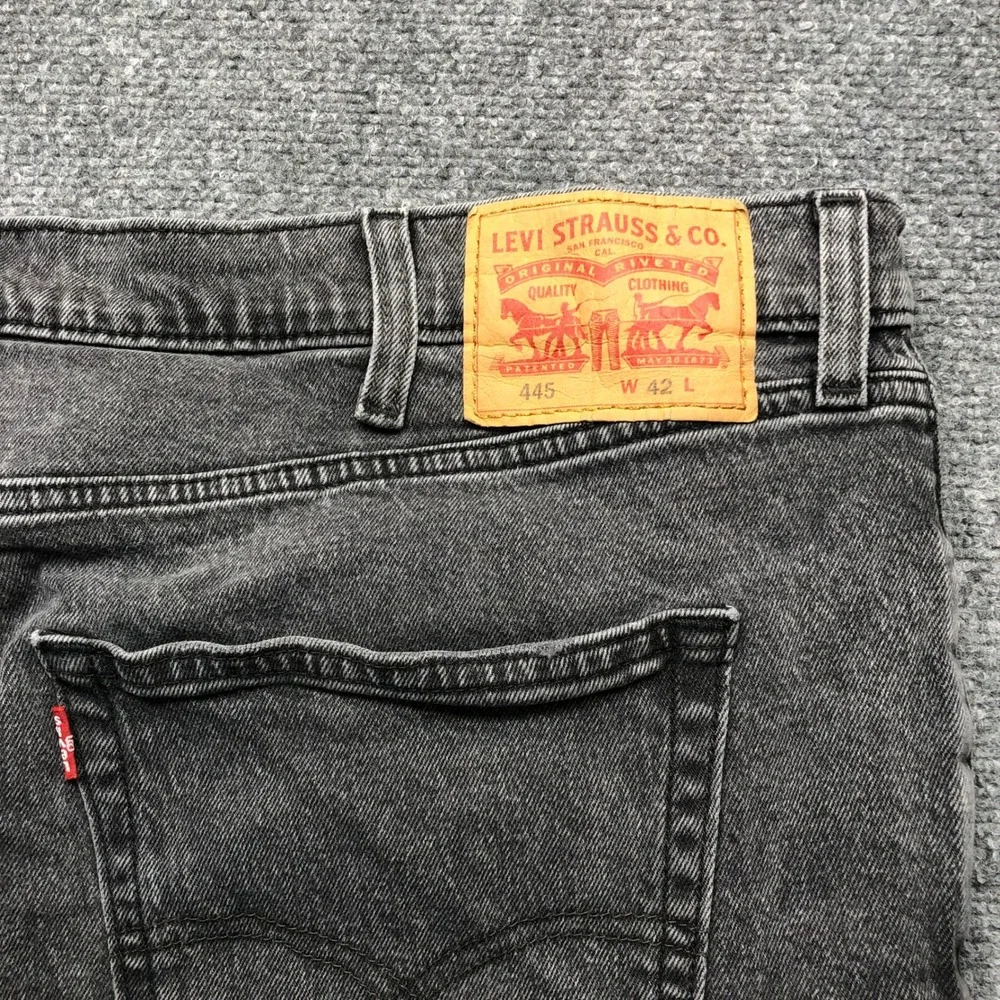 Levis 445 Mens Black Gray Denim Shorts Relaxed Fit W42 Acid Wash Jean Shorts